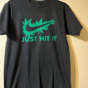 Just Hit It Funny Weed Graphic Shirt Black Cotton Tee Casual Summer Top